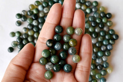 Moss Agate Beads, Natural Round Crystal Beads 4mm to 12mm.  DestGlow