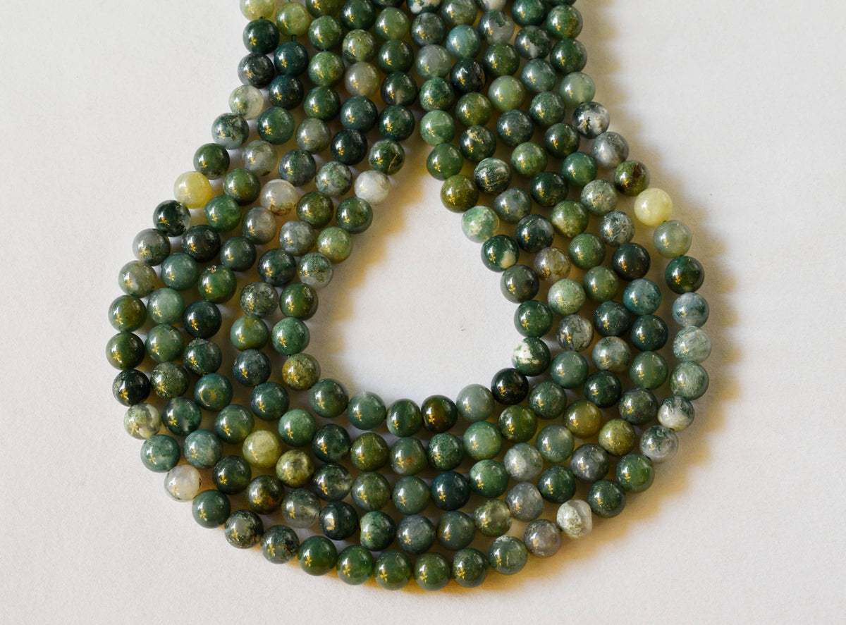 Moss Agate Beads, Natural Round Crystal Beads 4mm to 12mm.  DestGlow