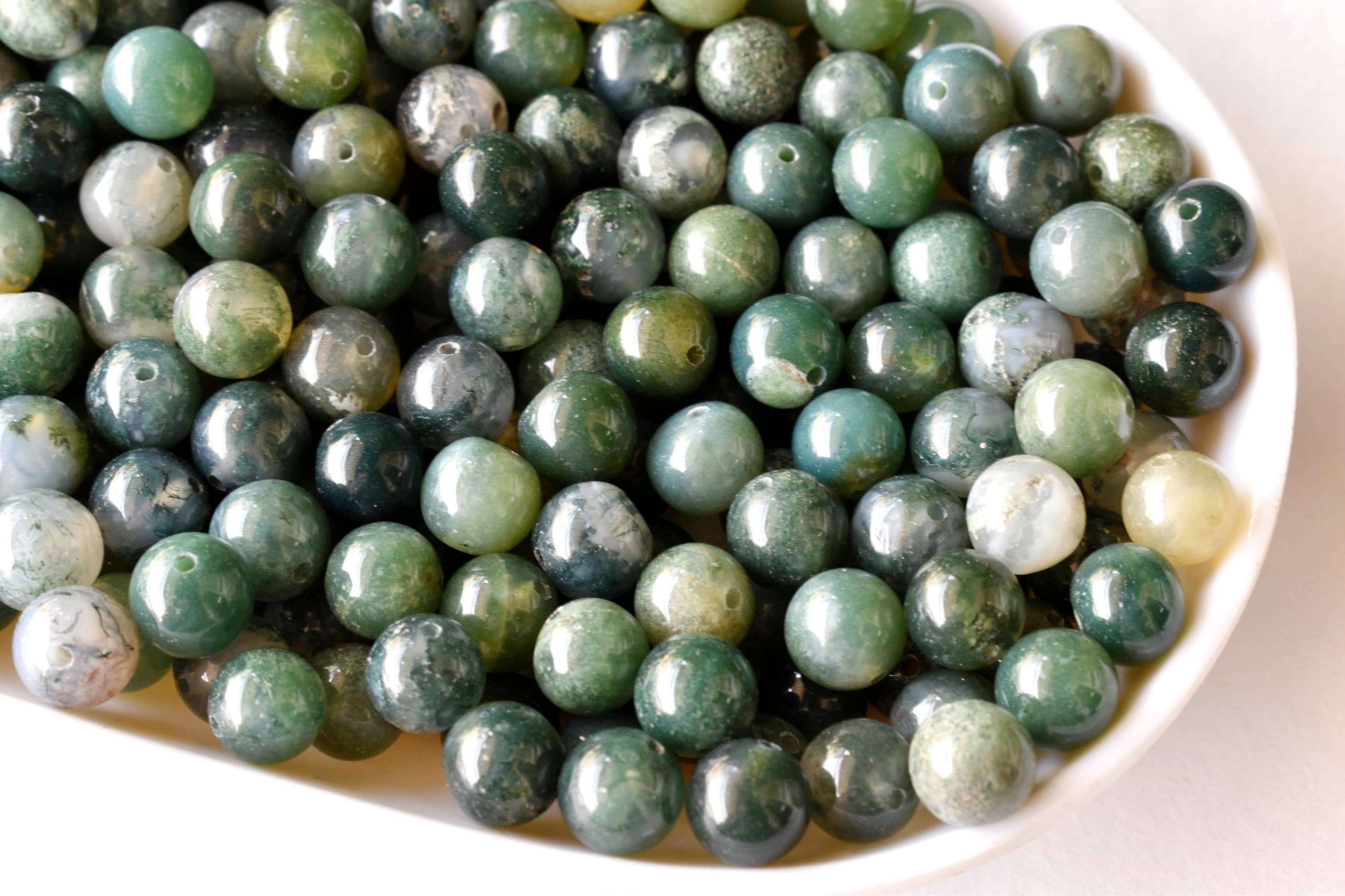 Moss Agate Beads, Natural Round Crystal Beads 4mm to 12mm.  DestGlow