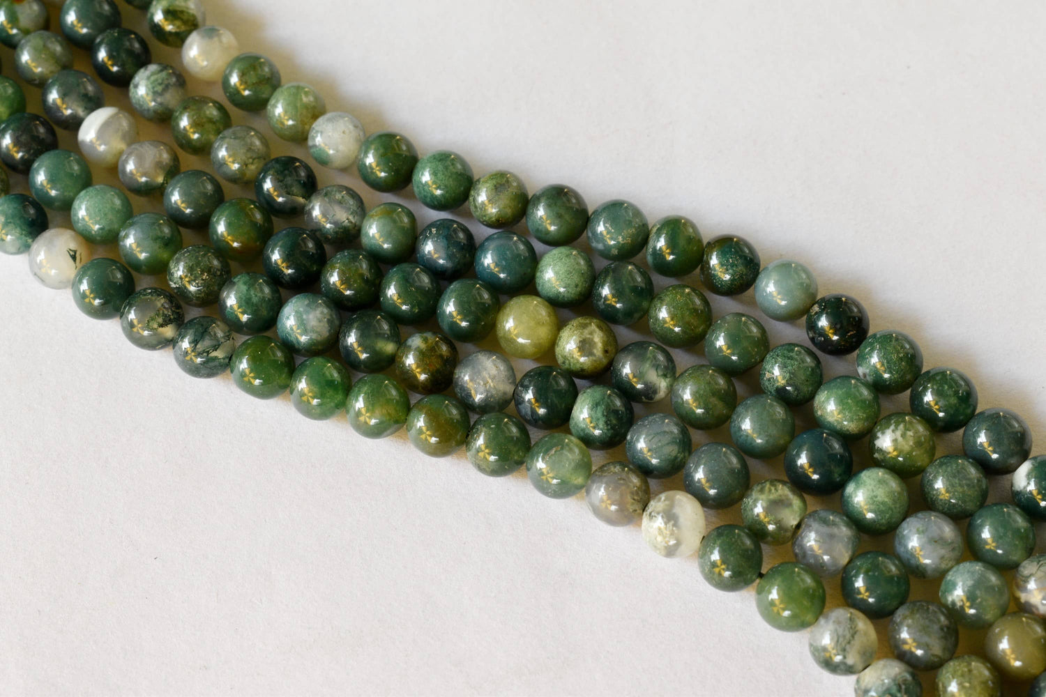 Moss Agate Beads, Natural Round Crystal Beads 4mm to 12mm.  DestGlow