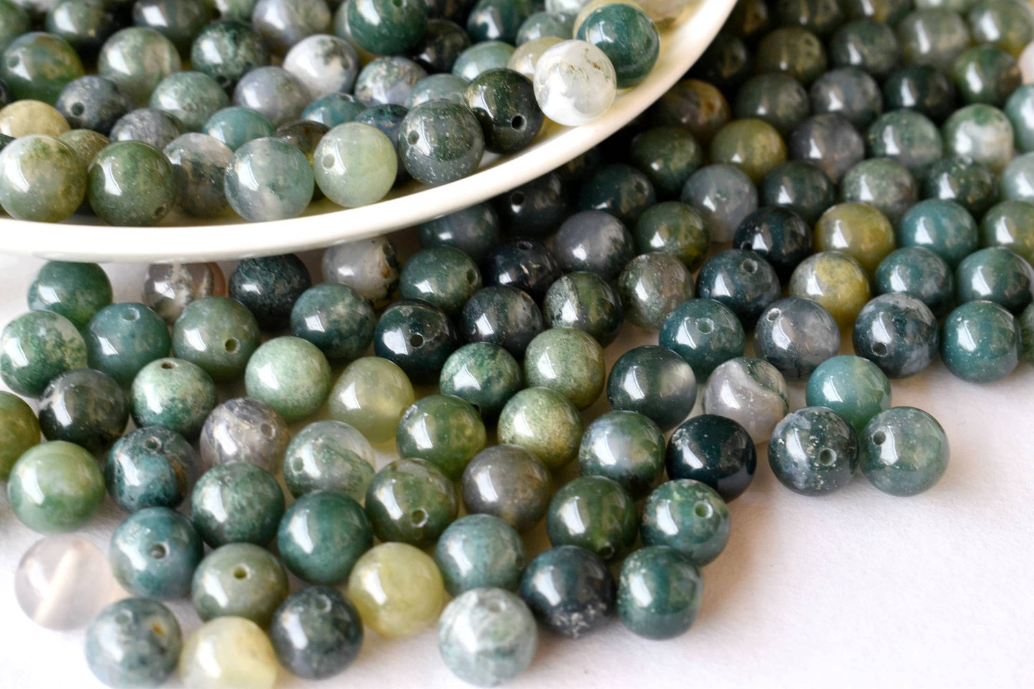 Moss Agate Beads, Natural Round Crystal Beads 4mm to 12mm.  DestGlow