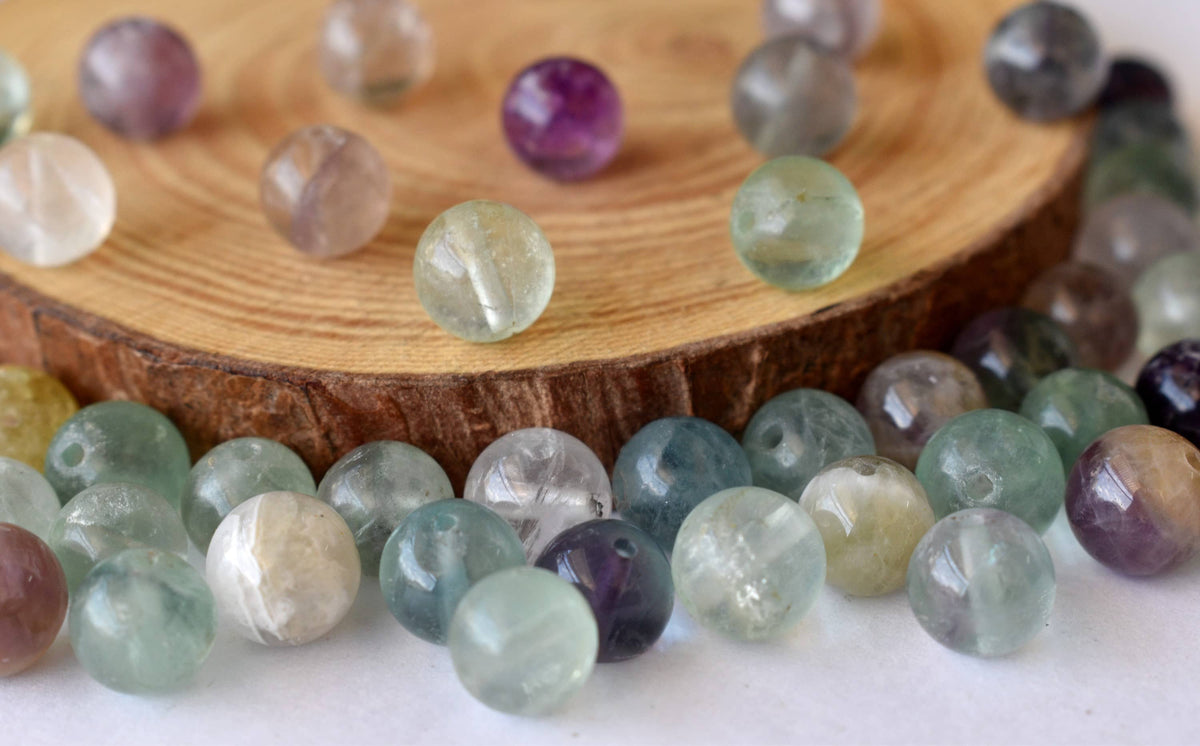 Multi Fluorite Beads, Natural Round Crystal Beads 4mm to 12mm  DestGlow