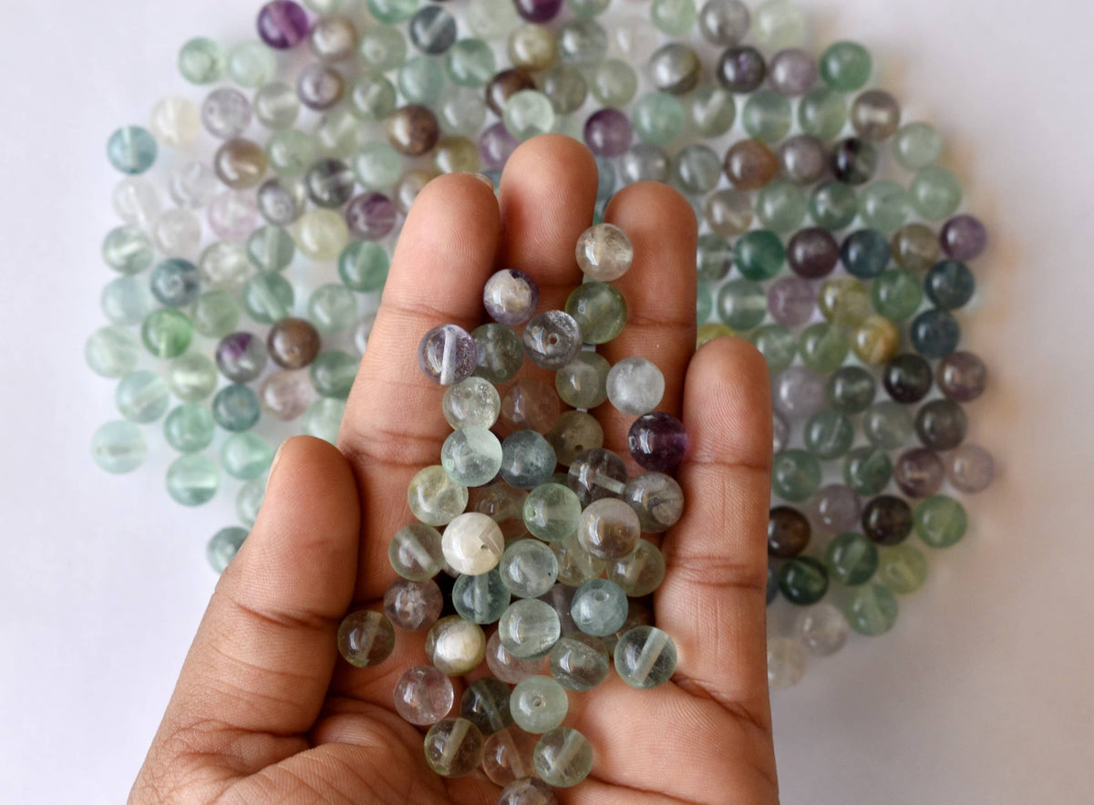 Multi Fluorite Beads, Natural Round Crystal Beads 4mm to 12mm  DestGlow