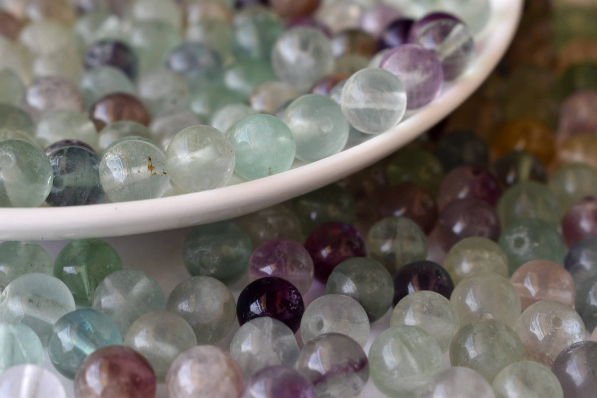 Multi Fluorite Beads, Natural Round Crystal Beads 4mm to 12mm  DestGlow