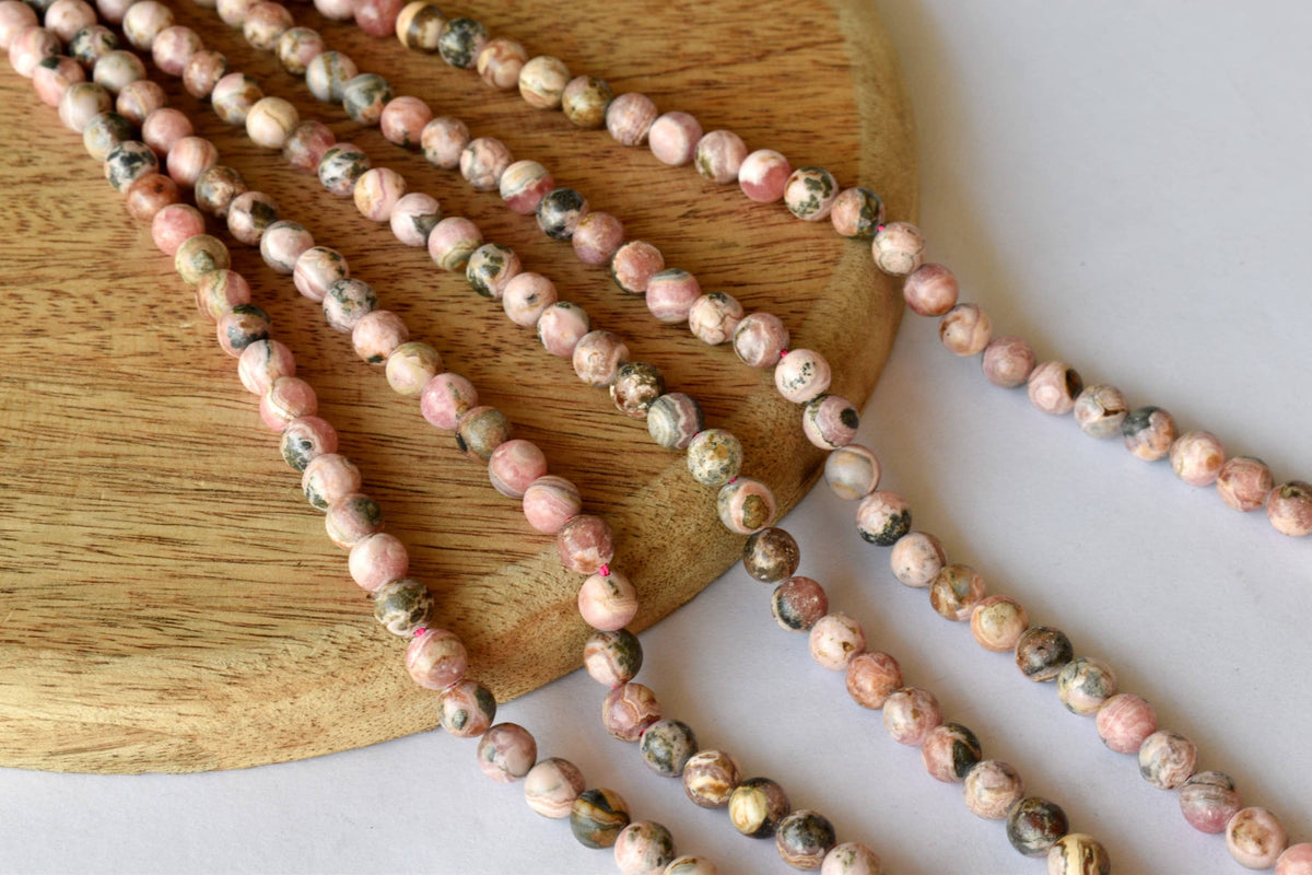 Rhodochrosite Beads, Natural Round Crystal Beads 4mm to 12mm.  DestGlow