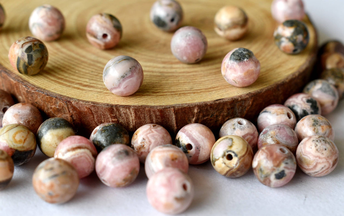 Rhodochrosite Beads, Natural Round Crystal Beads 4mm to 12mm.  DestGlow
