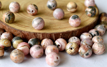 Rhodochrosite Beads, Natural Round Crystal Beads 4mm to 12mm.  DestGlow