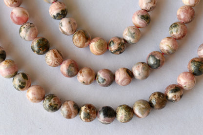 Rhodochrosite Beads, Natural Round Crystal Beads 4mm to 12mm.  DestGlow