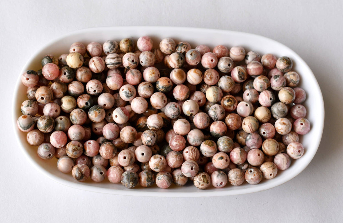 Rhodochrosite Beads, Natural Round Crystal Beads 4mm to 12mm.  DestGlow