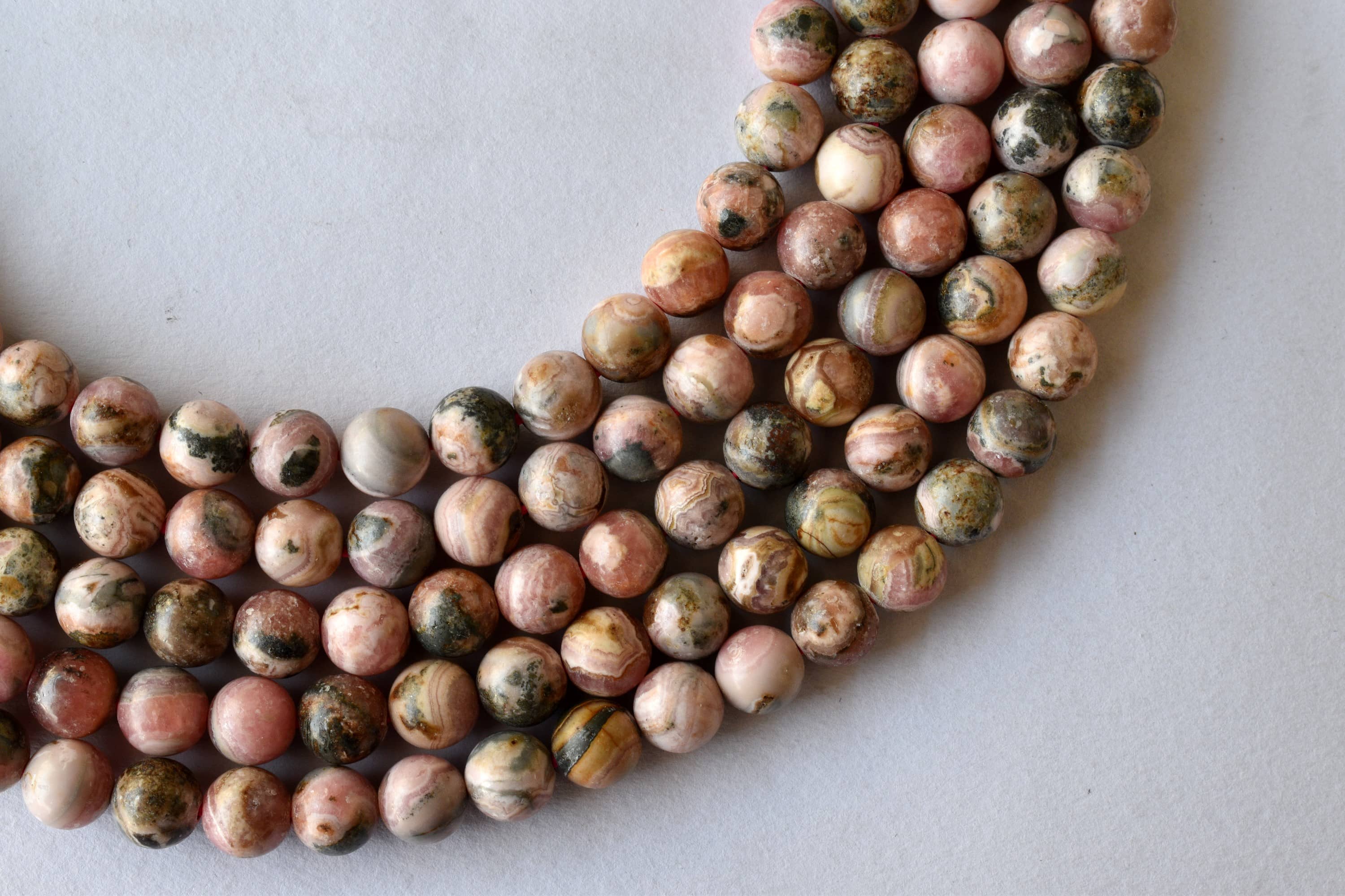 Rhodochrosite Beads, Natural Round Crystal Beads 4mm to 12mm.  DestGlow
