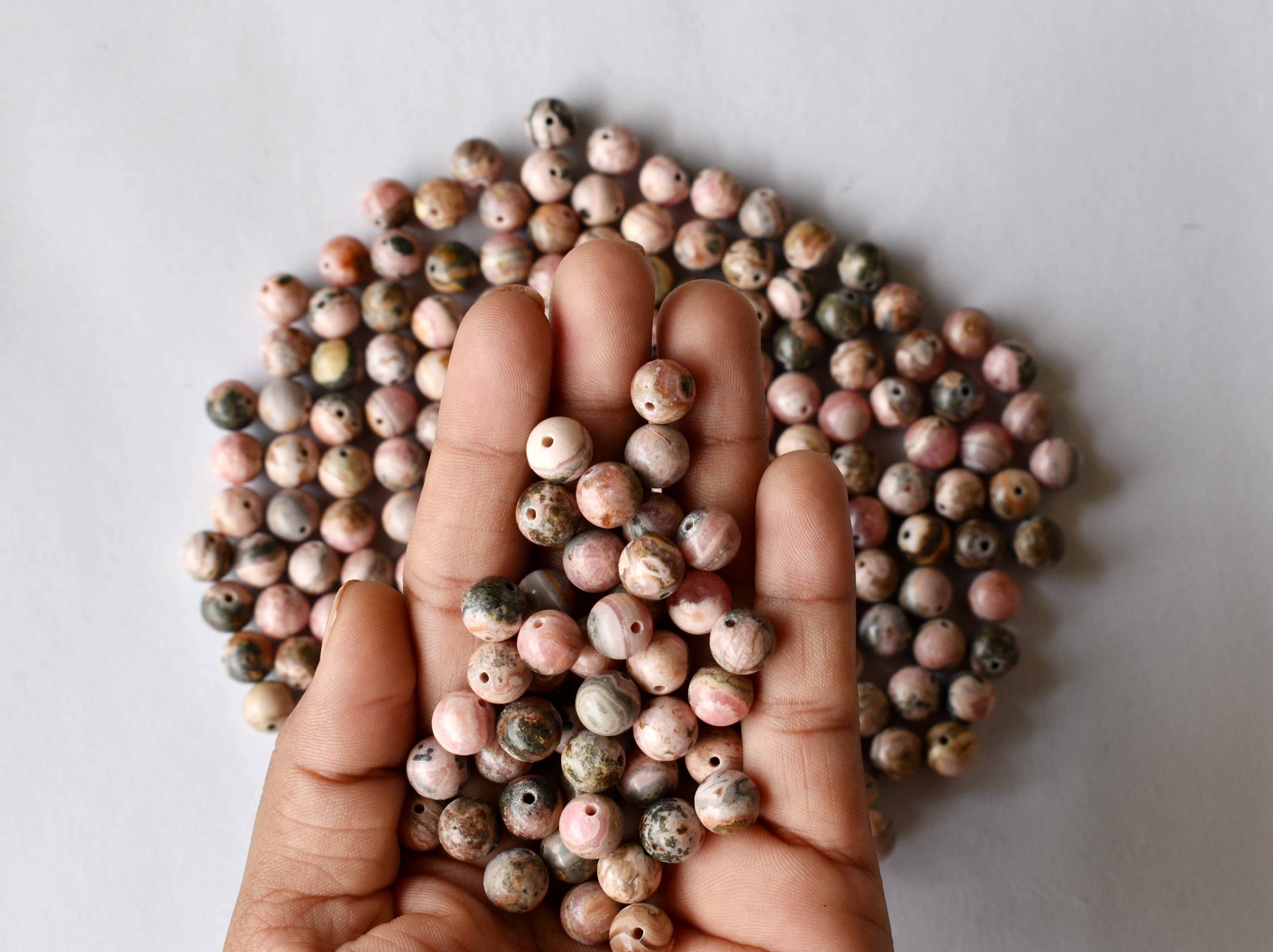 Rhodochrosite Beads, Natural Round Crystal Beads 4mm to 12mm.  DestGlow