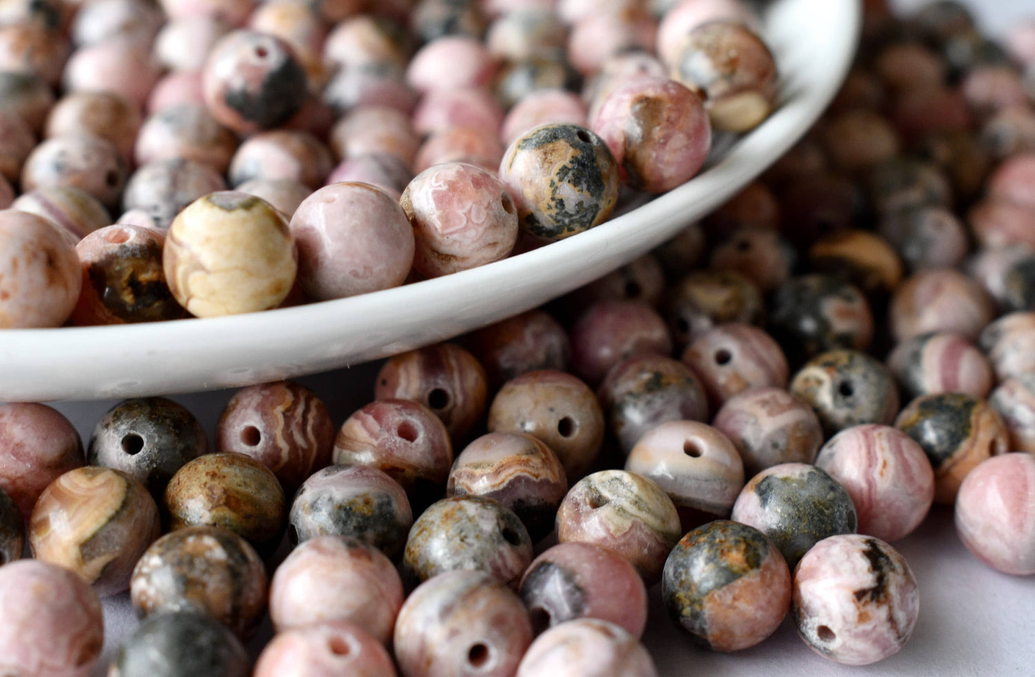 Rhodochrosite Beads, Natural Round Crystal Beads 4mm to 12mm.  DestGlow