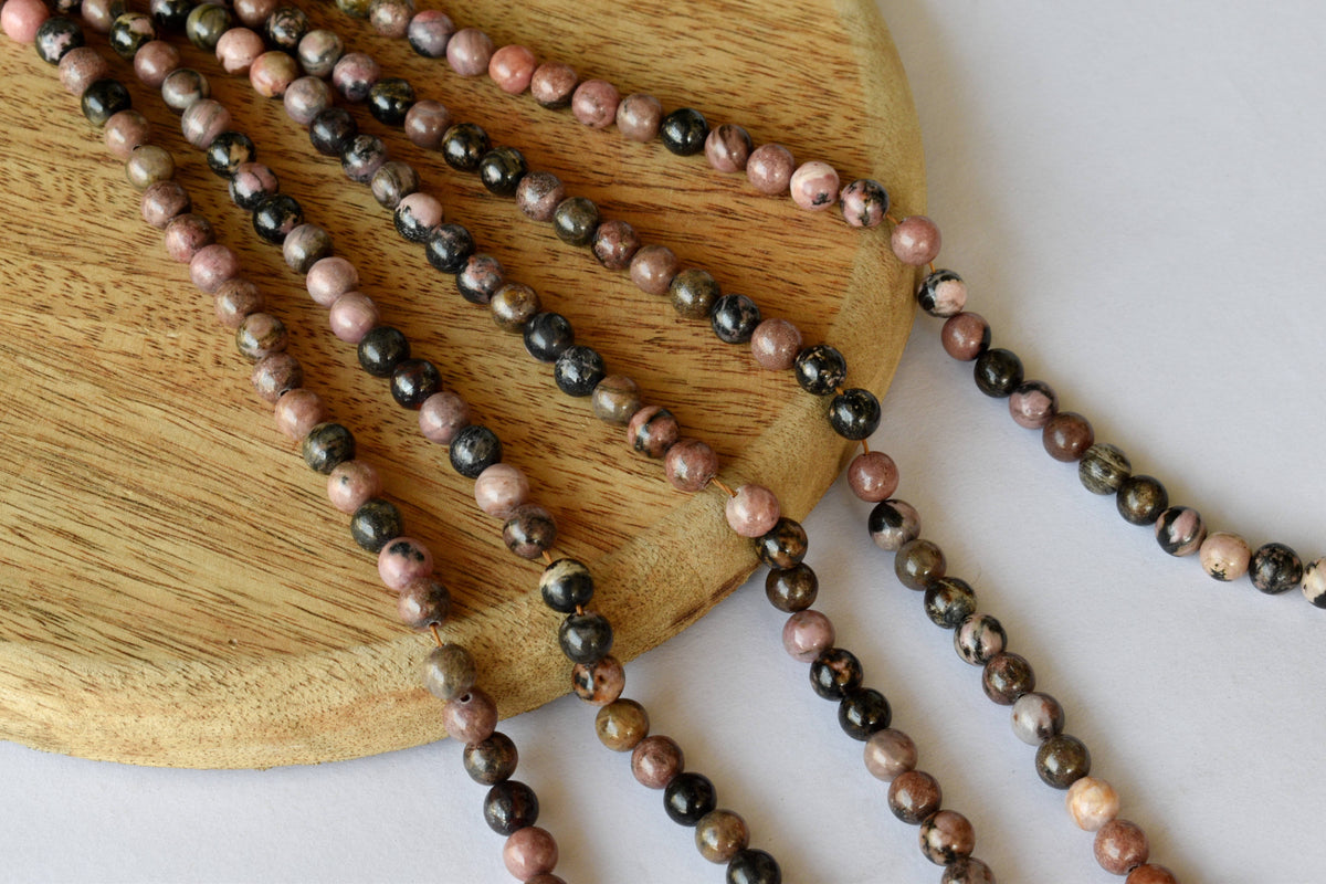 Rhodonite Beads, Natural Round Crystal Beads 4mm to 12mm  DestGlow