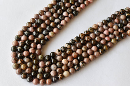 Rhodonite Beads, Natural Round Crystal Beads 4mm to 12mm  DestGlow