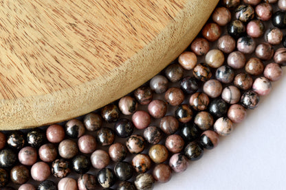 Rhodonite Beads, Natural Round Crystal Beads 4mm to 12mm  DestGlow