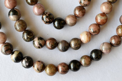 Rhodonite Beads, Natural Round Crystal Beads 4mm to 12mm  DestGlow