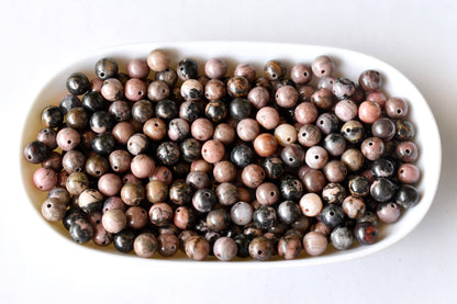 Rhodonite Beads, Natural Round Crystal Beads 4mm to 12mm  DestGlow