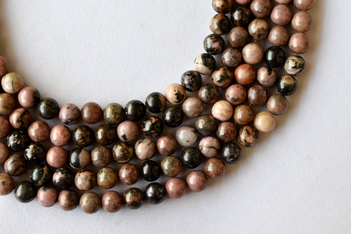 Rhodonite Beads, Natural Round Crystal Beads 4mm to 12mm  DestGlow