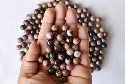 Rhodonite Beads, Natural Round Crystal Beads 4mm to 12mm  DestGlow