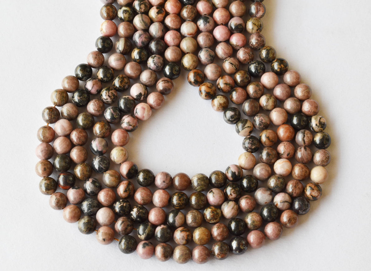 Rhodonite Beads, Natural Round Crystal Beads 4mm to 12mm  DestGlow