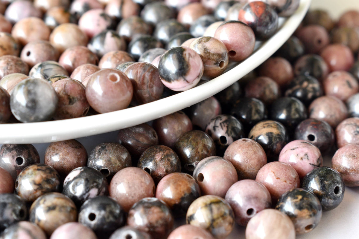 Rhodonite Beads, Natural Round Crystal Beads 4mm to 12mm  DestGlow
