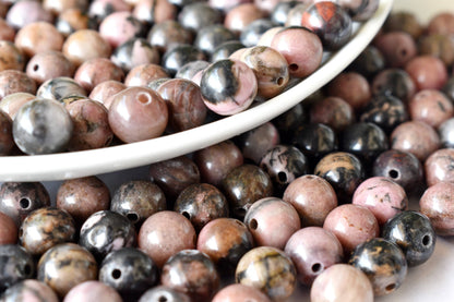 Rhodonite Beads, Natural Round Crystal Beads 4mm to 12mm  DestGlow