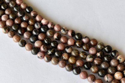 Rhodonite Beads, Natural Round Crystal Beads 4mm to 12mm  DestGlow