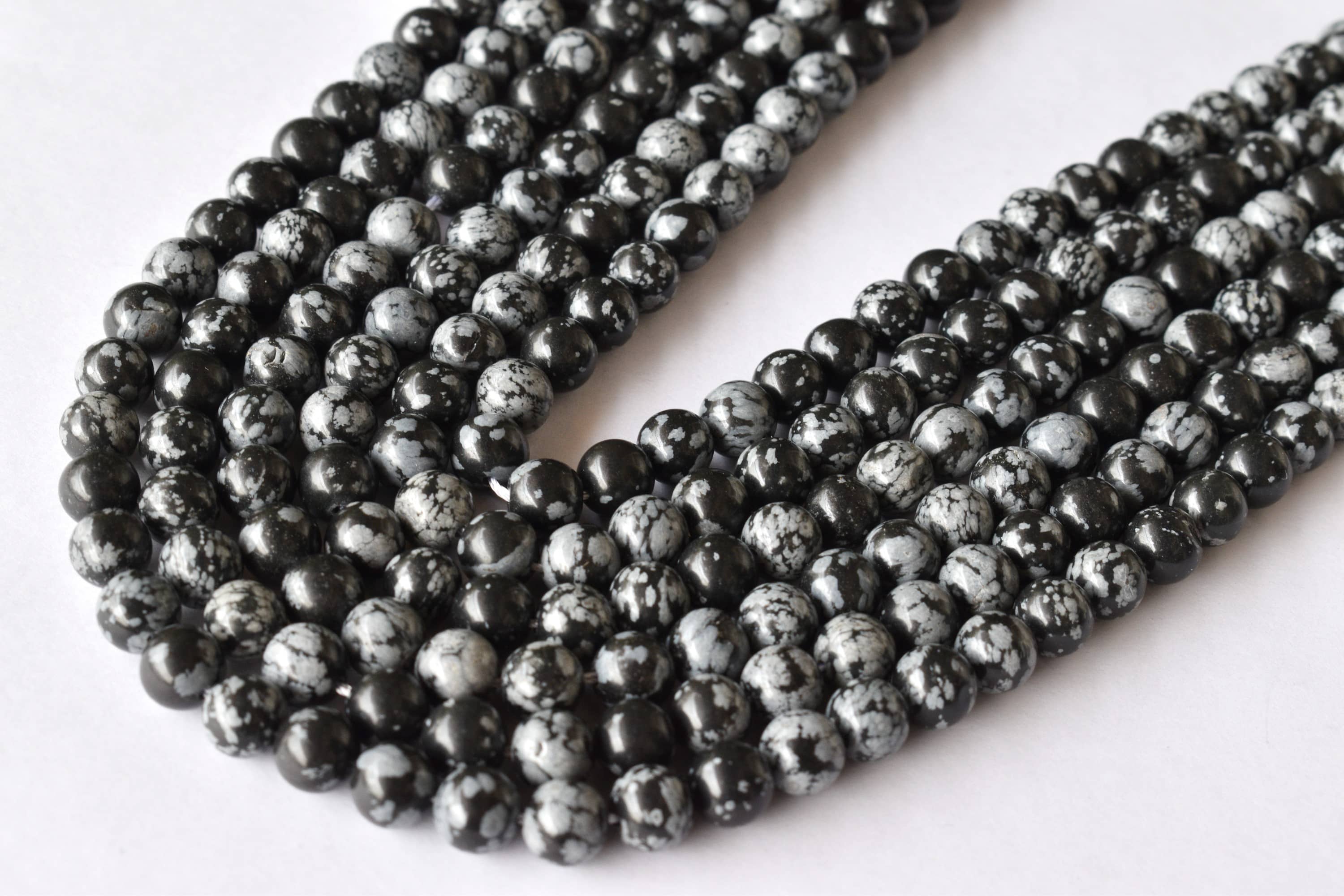 Snowflake Black Obsidian Beads, Natural Round Crystal Beads 4mm to 12mm  DestGlow