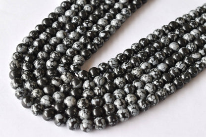 Snowflake Black Obsidian Beads, Natural Round Crystal Beads 4mm to 12mm  DestGlow