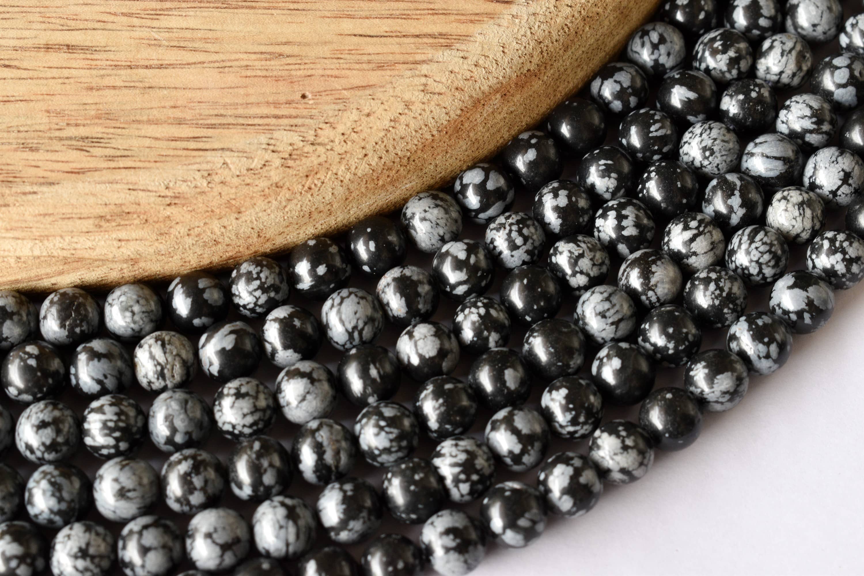 Snowflake Black Obsidian Beads, Natural Round Crystal Beads 4mm to 12mm  DestGlow