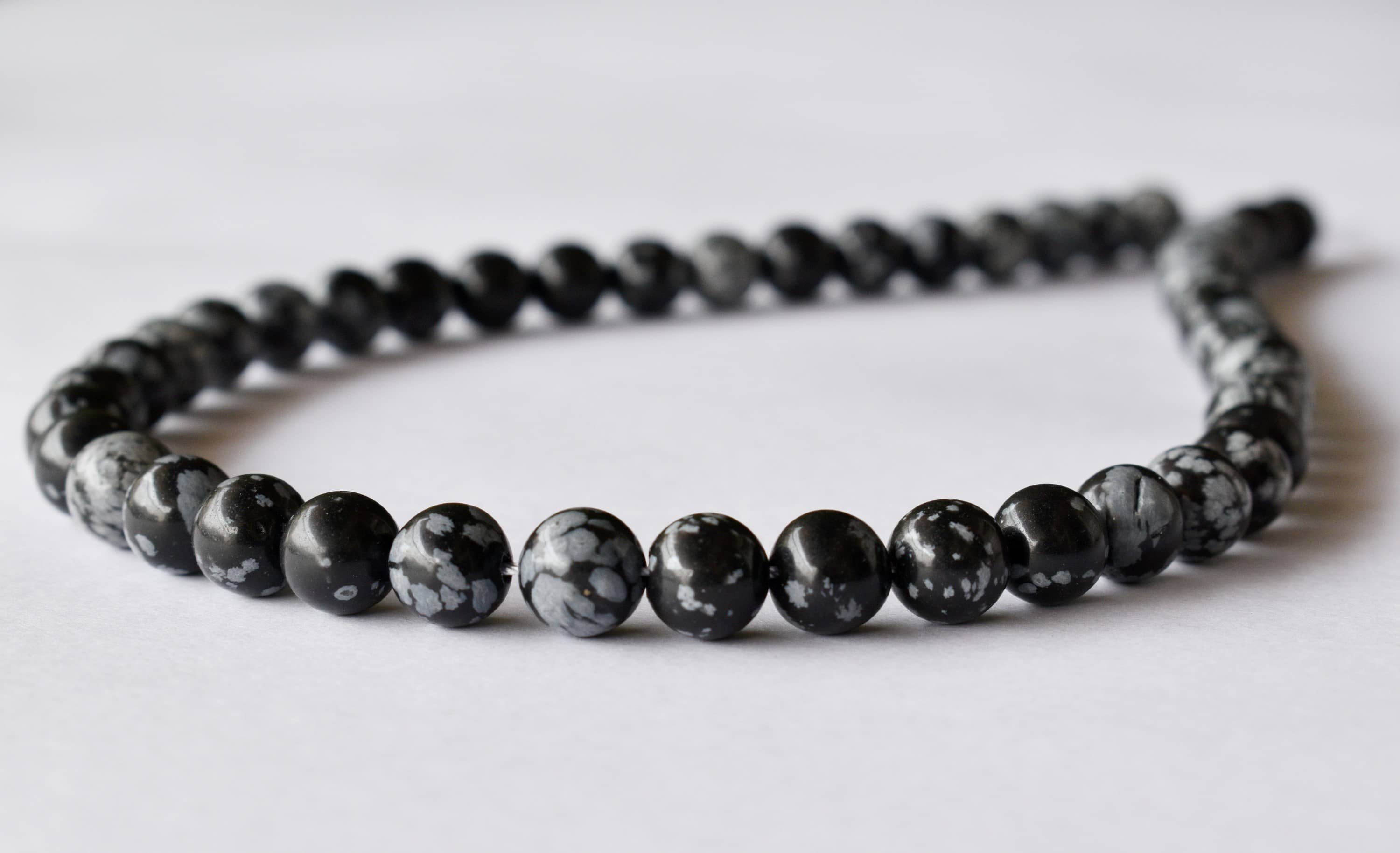 Snowflake Black Obsidian Beads, Natural Round Crystal Beads 4mm to 12mm  DestGlow