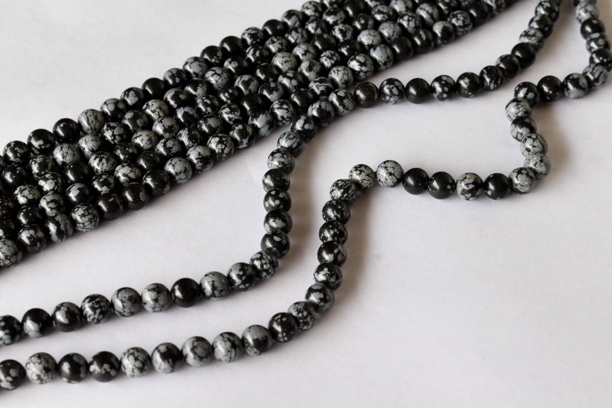 Snowflake Black Obsidian Beads, Natural Round Crystal Beads 4mm to 12mm  DestGlow