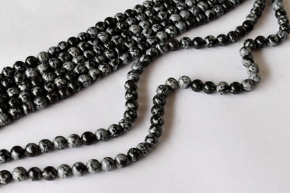 Snowflake Black Obsidian Beads, Natural Round Crystal Beads 4mm to 12mm  DestGlow