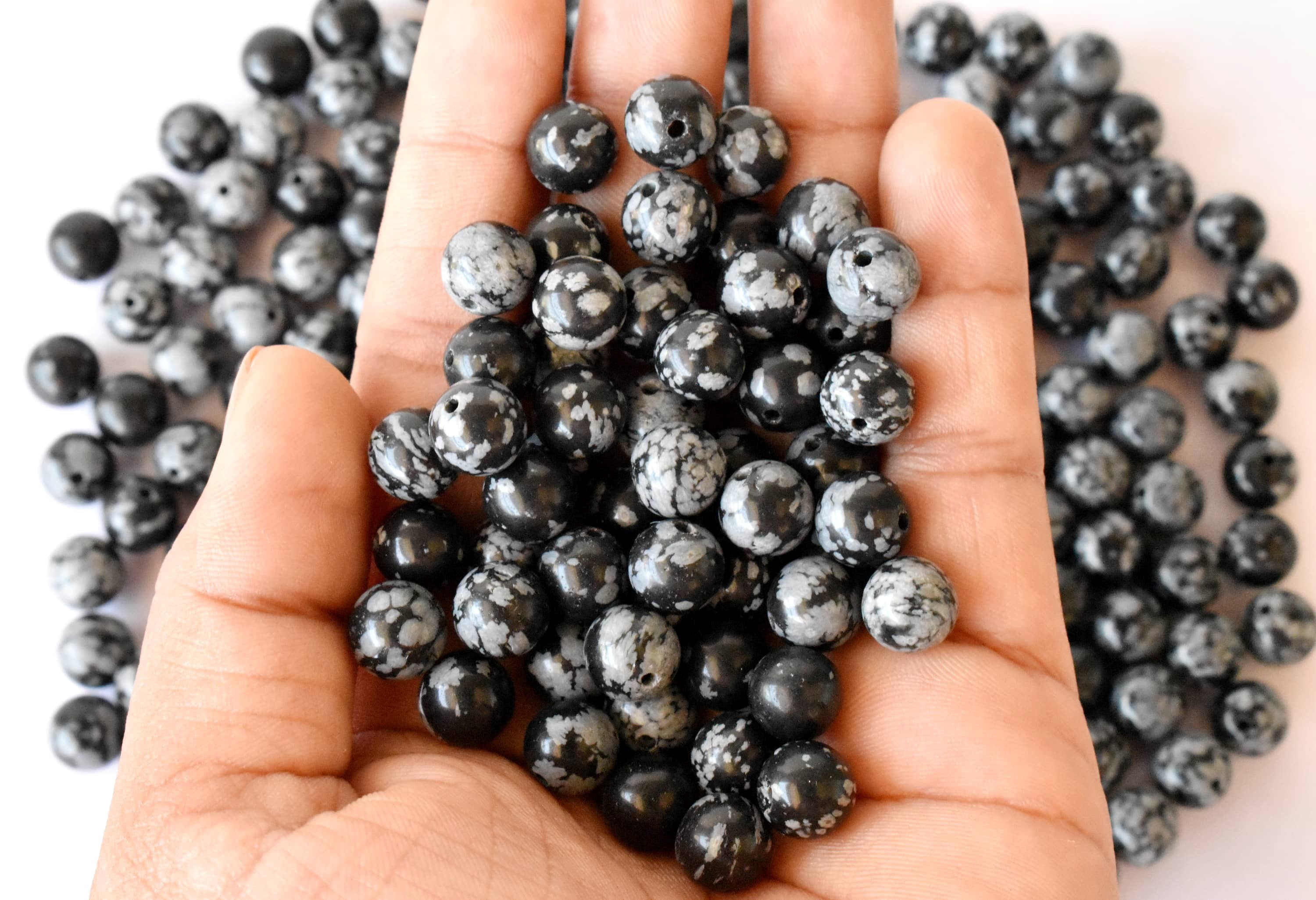 Snowflake Black Obsidian Beads, Natural Round Crystal Beads 4mm to 12mm  DestGlow