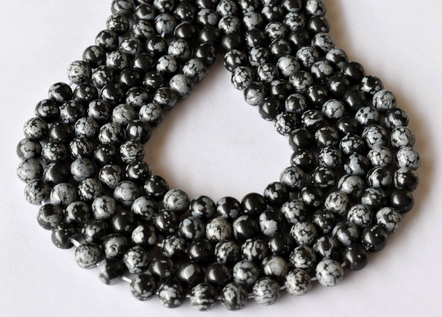 Snowflake Black Obsidian Beads, Natural Round Crystal Beads 4mm to 12mm  DestGlow