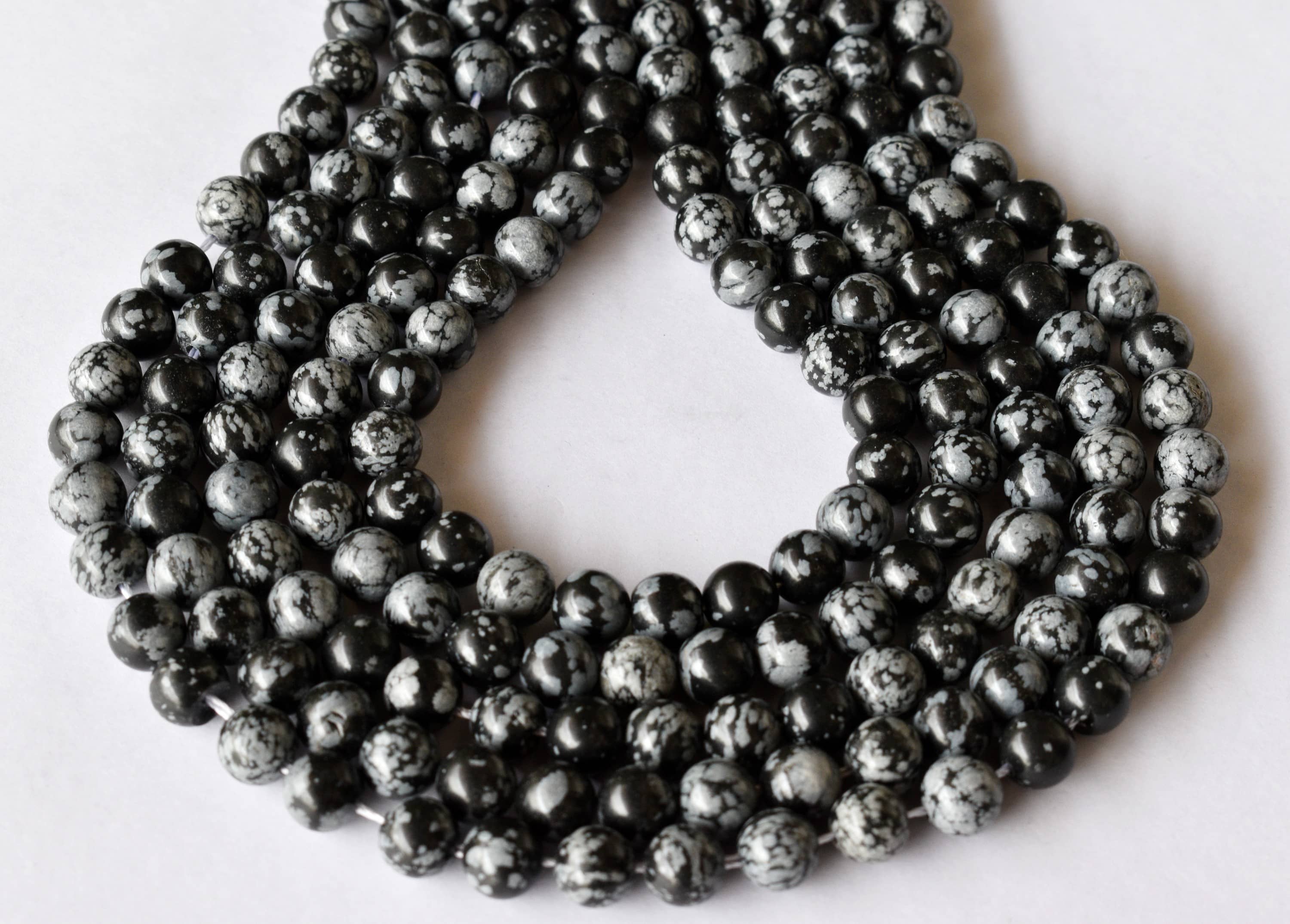 Snowflake Black Obsidian Beads, Natural Round Crystal Beads 4mm to 12mm  DestGlow