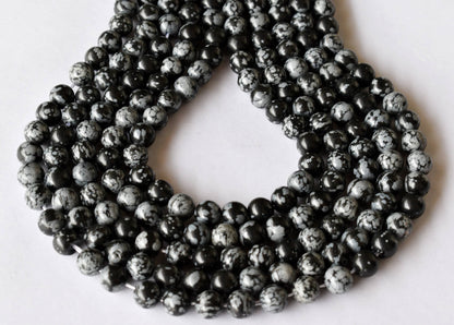 Snowflake Black Obsidian Beads, Natural Round Crystal Beads 4mm to 12mm  DestGlow