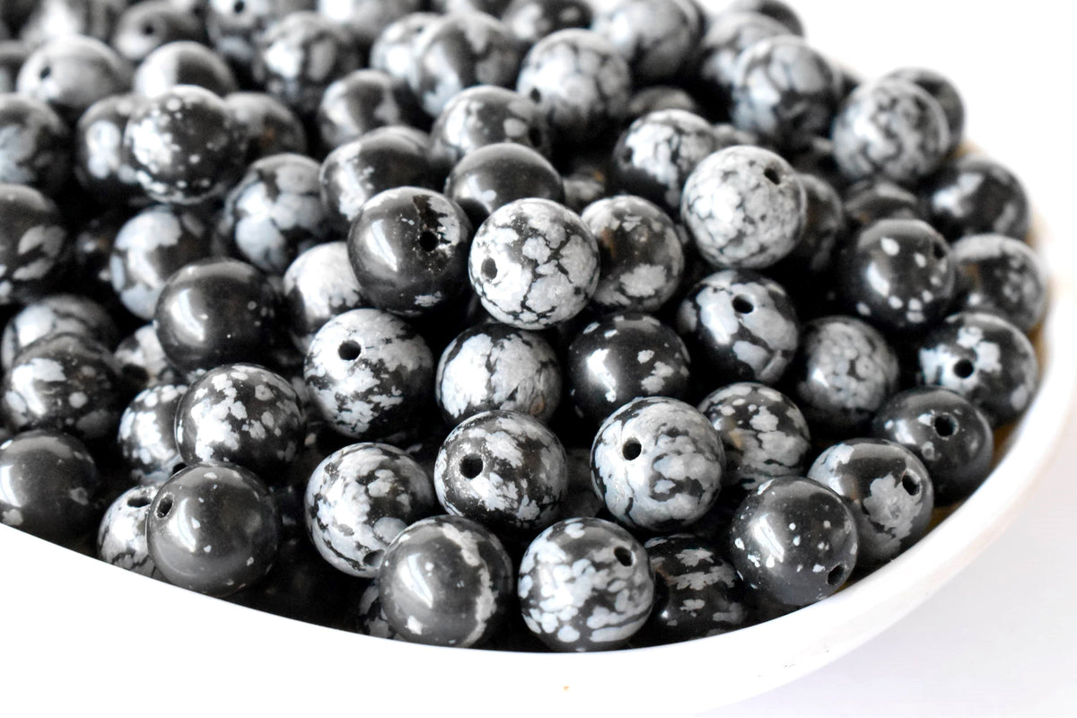 Snowflake Black Obsidian Beads, Natural Round Crystal Beads 4mm to 12mm  DestGlow