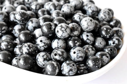 Snowflake Black Obsidian Beads, Natural Round Crystal Beads 4mm to 12mm  DestGlow