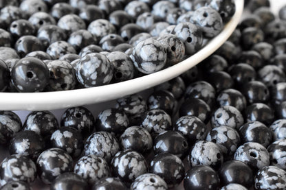 Snowflake Black Obsidian Beads, Natural Round Crystal Beads 4mm to 12mm  DestGlow