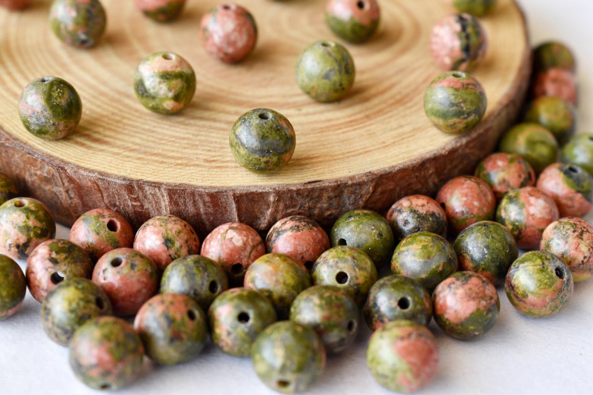 Unakite Beads, Natural Round Crystal Beads 4mm to 10mm  DestGlow