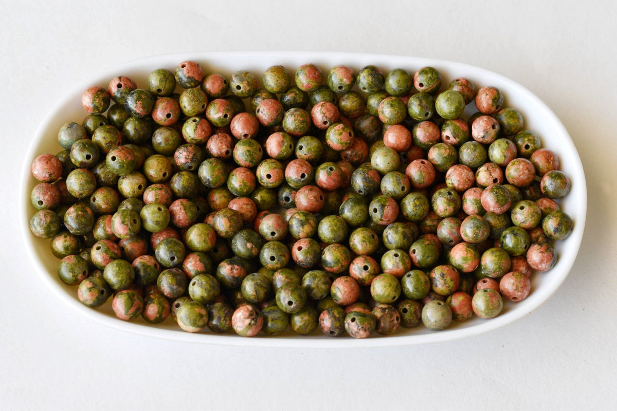 Unakite Beads, Natural Round Crystal Beads 4mm to 10mm  DestGlow