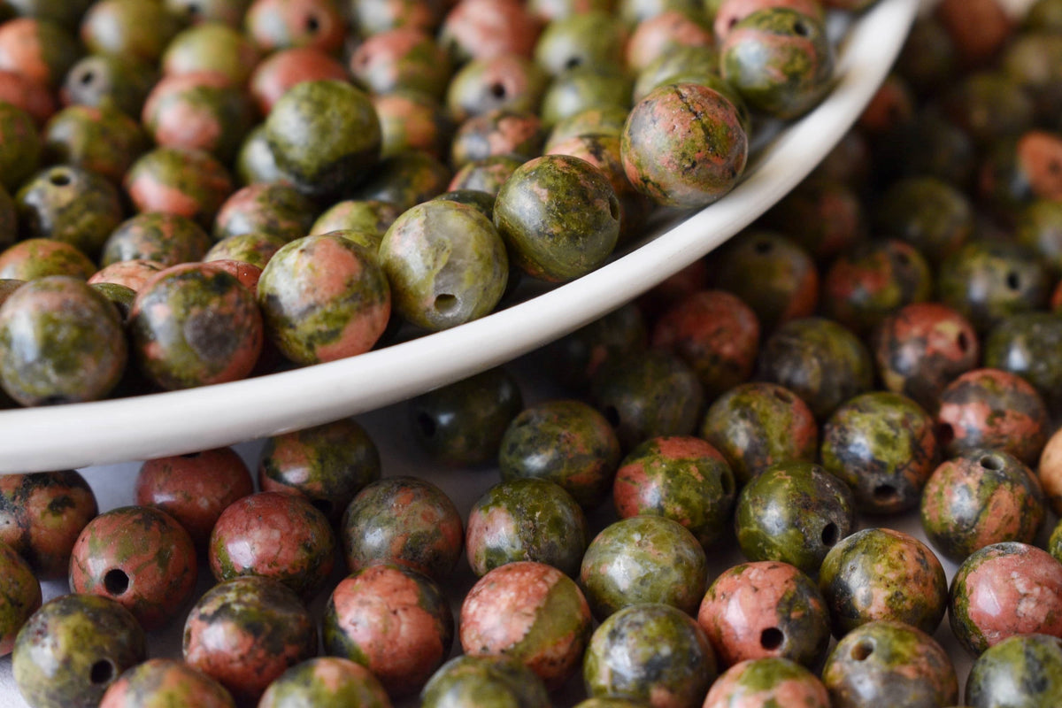 Unakite Beads, Natural Round Crystal Beads 4mm to 10mm  DestGlow