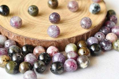 Watermelon Tourmaline Beads, Natural Round Crystal Beads 4mm to 10mm  DestGlow