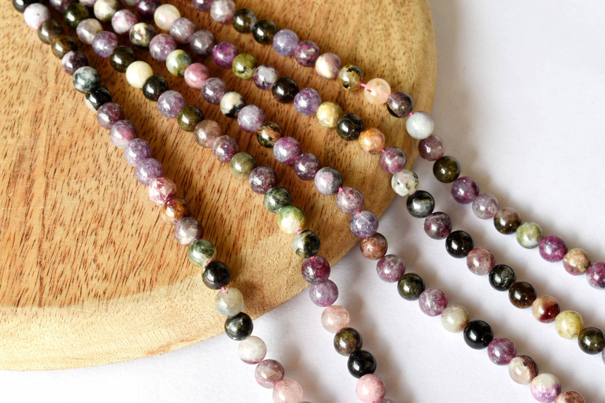 Watermelon Tourmaline Beads, Natural Round Crystal Beads 4mm to 10mm  DestGlow