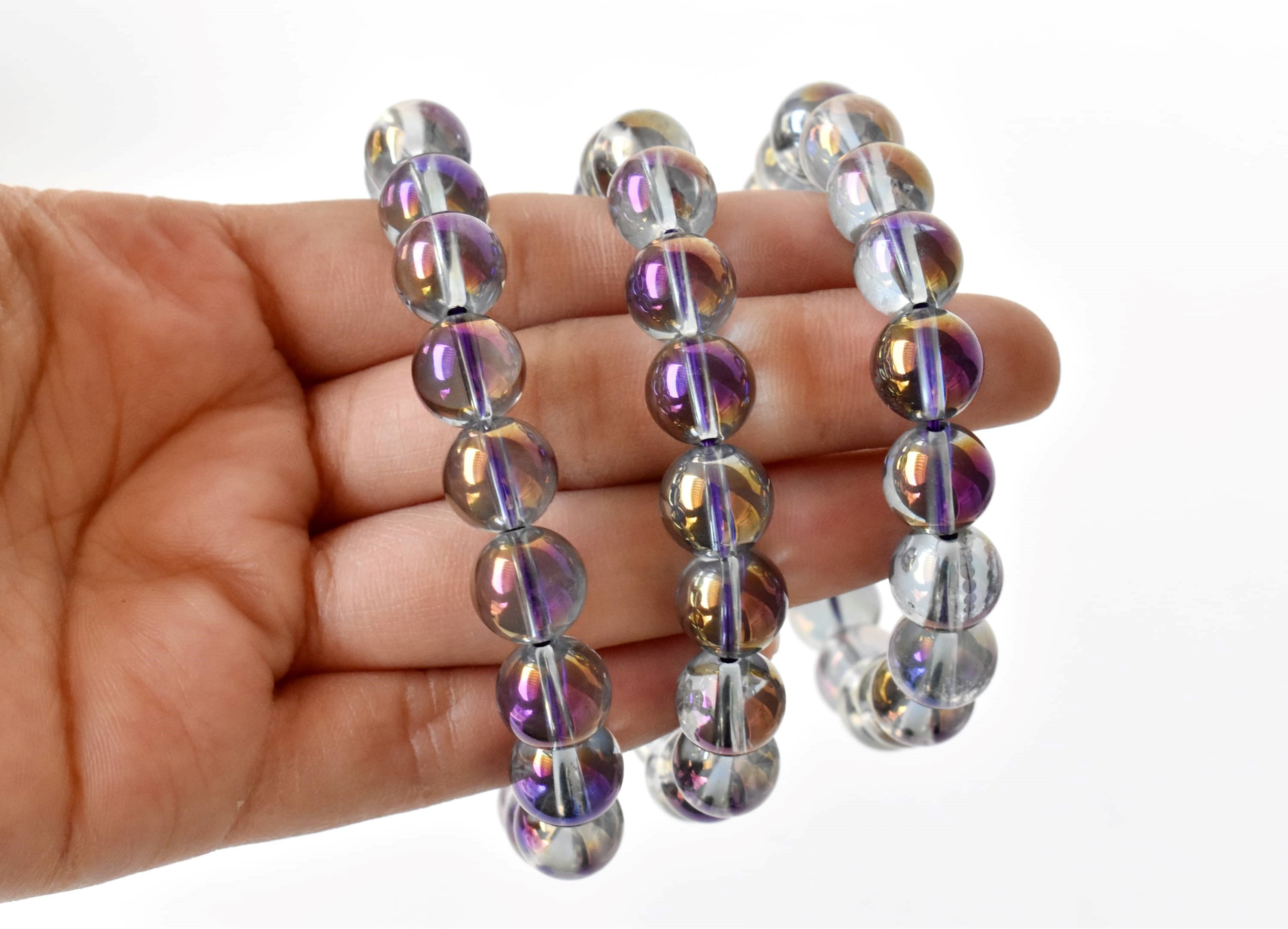 Aura Quartz Amethyst Bracelet(Intuition and Self- Healing).  DestGlow