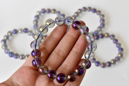 Aura Quartz Amethyst Bracelet(Intuition and Self- Healing).  DestGlow