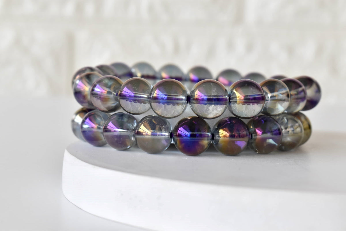 Aura Quartz Amethyst Bracelet(Intuition and Self- Healing).  DestGlow