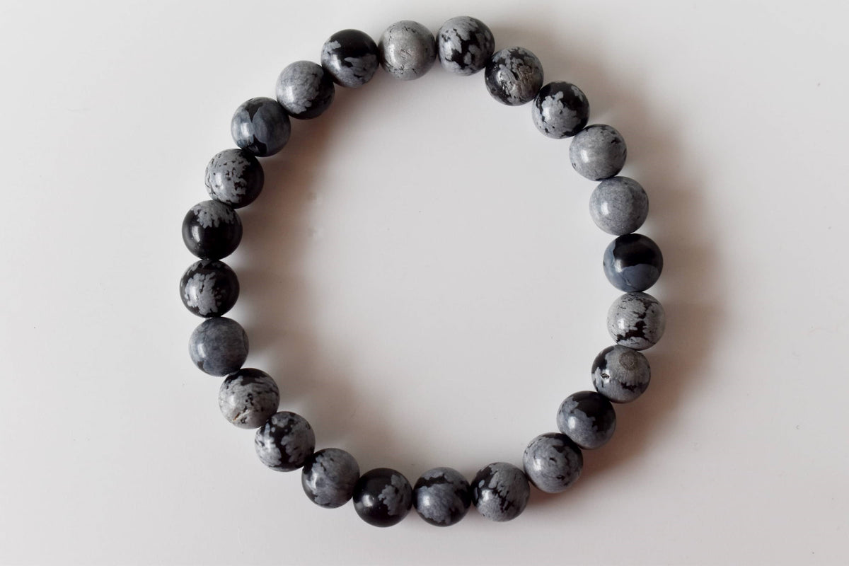 8mm Crystal Bracelet | Black Snowflake Obsidian Healing Gemstone Bracelet  DestGlow