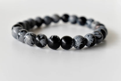 8mm Crystal Bracelet | Black Snowflake Obsidian Healing Gemstone Bracelet  DestGlow